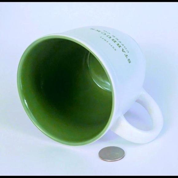 Starbucks Coffee Co Est 1971 2007 Coffee Mug 18 oz White Green Interior Large - Picture 5 of 5